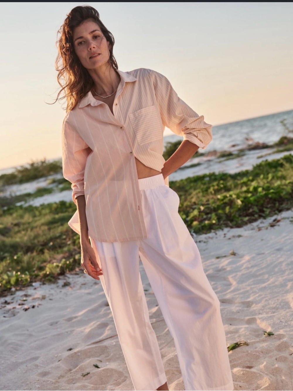 Marine Layer Jane Relaxed Shirt in Cali Poplin - Lg, Rosewater